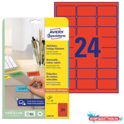 AVERY Etikett AVERY L6034-20 63, 5x33, 9mm univerzális piros 480 címke/doboz 20 ív/doboz