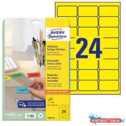 AVERY Etikett AVERY L6035-20 63, 5x33, 9mm univerzális sárga 480 címke/doboz 20 ív/doboz