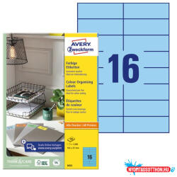 AVERY Etikett AVERY 3453 105x37mm univerzális kék 1600 címke/doboz 100 ív/doboz