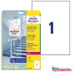 AVERY Etikett AVERY L8001-10 210x297mm antimikrobiális fehér 10 címke/doboz 10 ív/doboz