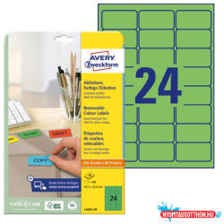 AVERY Etikett AVERY L6033-20 63, 5x33, 9mm univerzális zöld 480 címke/doboz 20 ív/doboz