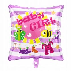 SHOW Négyzet alakú fólia lufi, "Baby Girl" felirattal, születésnapi és babaváró dekorációhoz
