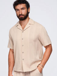 Ombre Clothing Мъжка памучна риза с кубински яка - светлокафяв V1 OM-SHSS-0221 Ombre Clothing Ombre Clothing | Siv | МЪЖЕ | S