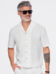 Ombre Clothing Мъжка райета риза regular кройка от вискоза и лен с кубински яка - слонова кост V1 OM-SHSS-0222 Ombre Clothing Ombre Clothing | Byal | МЪЖЕ | S