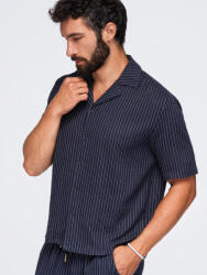 Ombre Clothing Мъжка райета риза regular кройка от вискоза и лен с кубински яка - тъмносин V2 OM-SHSS-0222 Ombre Clothing Ombre Clothing | Cherven | МЪЖЕ | S