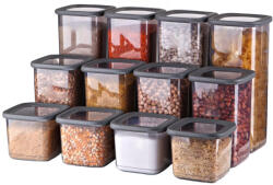 ginzamaison Set 12 Cutii alimente (4X500 ml, 4X1200 ml, 4X1750 ml), Antracit Transparent, 1 capac si 24 etichete adezive cadou (GNZ-FRS-12-A)