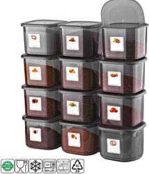ginzamaison Set GinzaMaison 12 Recipiente Alimentare de 500 ml pentru Frigider, Congelator, Dulap sau Camara, potrivit pentru Cuptor cu Microunde, cu 24 etichete adezive, Culoare Antracit, Capac Rezistent de Form