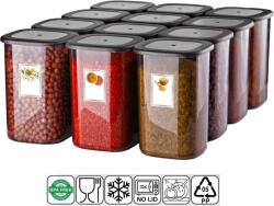 ginzamaison Set GinzaMaison 12 Recipiente Alimentare de 1200 ml pentru Frigider, Congelator, Dulap sau Camara, potrivit pentru Cuptor cu Microunde, cu 24 etichete adezive, Culoare Antracit, Capac Rezistent de For