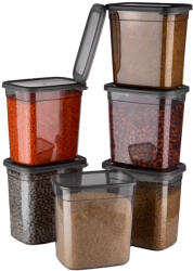 ginzamaison Set 6 Cutii alimente Jumbo (6X2000 ml), Antracit Transparent, si 24 etichete adezive cadou (GNZ-JMB-12-6)