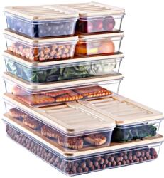 ginzamaison Set Freshbox 9 Cutii alimente (4X600 ml, 2X1170 ml, 2X2000 ml, 1x2400 ml), Alb Transparent, Capac Crem (GNZ-FRSH-9-K)