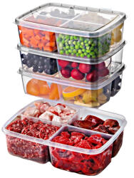 ginzamaison Set GinzaMaison de 4 cutii transparente, fiecare cu 4 compartimente pentru depozitare alimente, 21x15x6 cm, pentru bucatarie, frigider, congelator, pachet servici (GNZ-AYDO-01)