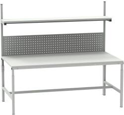 Kovona állítható magasságú, rámpás ESD munkapad polccal és perforált panellel, 180 x 90 x 66 - 100 cm