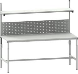 Kovona állítható magasságú, rámpás ESD munkapad polccal és perforált panellel, 180 x 70 x 66 - 100 cm