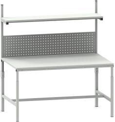 Kovona állítható magasságú, rámpás ESD munkapad polccal és perforált panellel, 150 x 90 x 66 - 100 cm