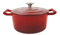 Grunberg Cratita cu Capac, Rosie, din Fonta Emailata, 26 cm, 4.8 l, Grunberg (GR8626)