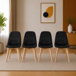 ARTOOL Set 4 scaune Bora pentru bucatarie si living, catifea neagra, lemn natur (3756_1SP)