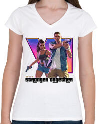 printfashion Stronger together GTA 6 - Női V-nyakú póló - Fehér (18484221)