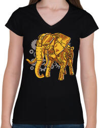 printfashion Steampunk elefánt - Női V-nyakú póló - Fekete (17980246)