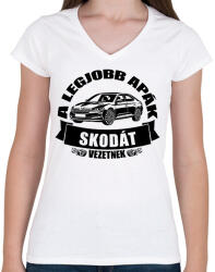 printfashion Legjobb skodás apák - Női V-nyakú póló - Fehér (18385743)