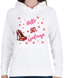 printfashion Szülinap tűsarkú pink 50 - Női kapucnis pulóver - Fehér (18289530)