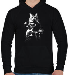 printfashion Gitáros macska - Férfi kapucnis pulóver - Fekete (17934844)