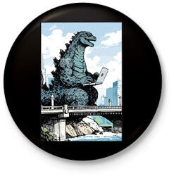 printfashion Godzilla munkában - Kitűző, hűtőmágnes - Fekete (17945091)