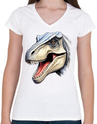 printfashion T-rex - Női V-nyakú póló - Fehér (18001014)