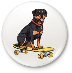 printfashion Rottweiler gördeszkán - Kitűző, hűtőmágnes - Fehér (18008419)