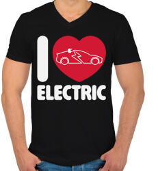 printfashion I love electric - Férfi V-nyakú póló - Fekete (18379212)