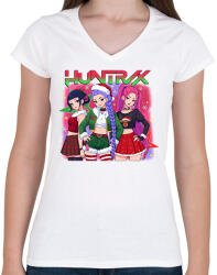 printfashion Karácsonyi kpop demon hunters- Huntrix - Női V-nyakú póló - Fehér (17866656)