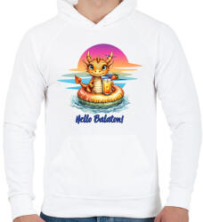 printfashion hello balaton dinó - Férfi kapucnis pulóver - Fehér (18502003)