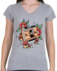 printfashion Retro kamera - Női V-nyakú póló - Sport szürke (17880025)