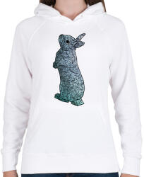 printfashion Vonalrajz nyuszi - kékeszöld - Női kapucnis pulóver - Fehér (18297126)