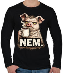 printfashion Grumpy malac kávéval - Férfi hosszú ujjú póló - Fekete (18098504)