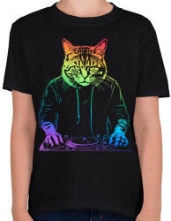 printfashion DJ macska - Gyerek póló - Fekete (17980307)