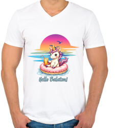 printfashion Hello balaton onikornis - Férfi V-nyakú póló - Fehér (18501521)