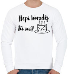 printfashion Hepi börzdéj tú mi! - Születésnapi minta - Férfi pulóver - Fehér (18214377)