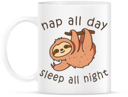 printfashion Nap all day Sleep all night Lajhár - Bögre - Fehér (16345206)