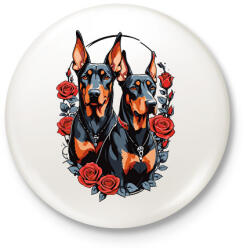 printfashion Dobermannok rózsákkal - Kitűző, hűtőmágnes - Fehér (17890731)