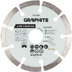 GRAPHITE Disc de taiere diamantat, segmentat, 125 x 22, 2 mm, taiere uscata si umeda 57T308 (57T308) Disc de taiere