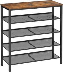  Cipőtároló polc 4 fém hálós polccal, rusztikus barna 93×75×30cm (srLBS038B01)