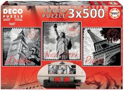 Educa Puzzle 3x500 piese Deco Big Cities 17096 (8412668170964) Puzzle