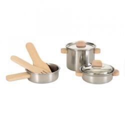 Egmont Toys Jucarie Montessori Set de vase de inox cu manere din lemn, Egmont Toys (BO-Egm_540060)