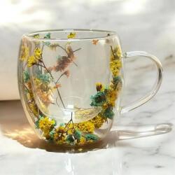Brivoo. ro Cana Termoizolanta Brivoo®, Perete Dublu din Sticla Borosilicata, Design Elegant cu Flori Uscate, Rezistenta la Soc Termic, 350ml (01)