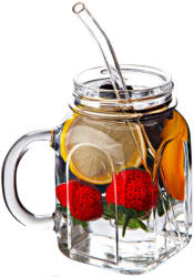 ginzamaison Set GinzaMaison 2 Pahare tip borcan, din sticla, cu maner, pentru limonada, bauturi racoritoare, cocktail, halba bere (GNZ-KLC-KV1) Pahar
