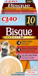 Inaba Foods Ciao Bisque - hrană complementară pentru pisici cu aromă de pui, pui și vită, ton și somon, 10 x 40 g