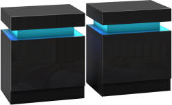 HOMCOM Set 2 Noptiere cu LED și 4 Moduri, 2 Sertare, Lemn, 45x35x52 cm, Negru Lucios | Aosom Romania (831-651V82BK)