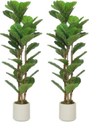 HOMCOM Set de 2 plante artificiale 120 cm Ficus lyrata cu ghiveci din plastic și trunchi din lemn masiv, verde | Aosom Romania (83C-195V01GN)
