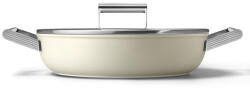 Smeg Oală joasă cu capac Smeg DPF2812CRM, 28 cm, 4, 3 l, acoperire ceramică antiaderentă, potrivită pentru cuptor până la 250 °C, fără PFAS, compatibilă cu plitele cu inducție, culoare crem (DPF2812CRM)