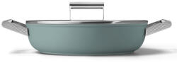 Smeg Oală puțin adâncă cu capac Smeg DPF2812EGM, 28 cm, 4, 3 l, acoperire ceramică antiaderentă, potrivită pentru cuptor până la 250 °C, fără PFAS, compatibilă cu plitele cu inducție, verde smarald (DPF281